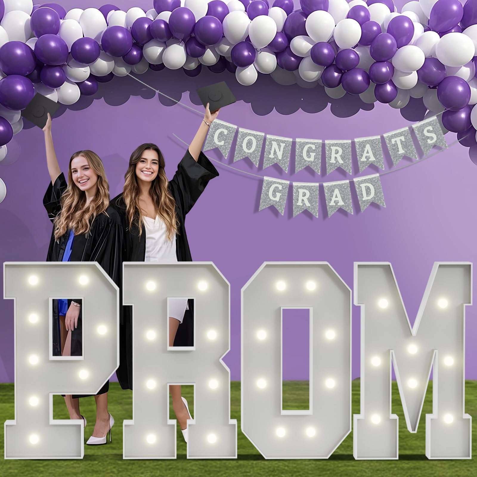 Photo 1 of 2026 Graduation Decorations PROM Letters: 3FT Graduations Party Decor Class of 2026 Grad Ornaments Large Marquee Light up Letter Sign Kindergarten Preschool Senior High School College Foam Board