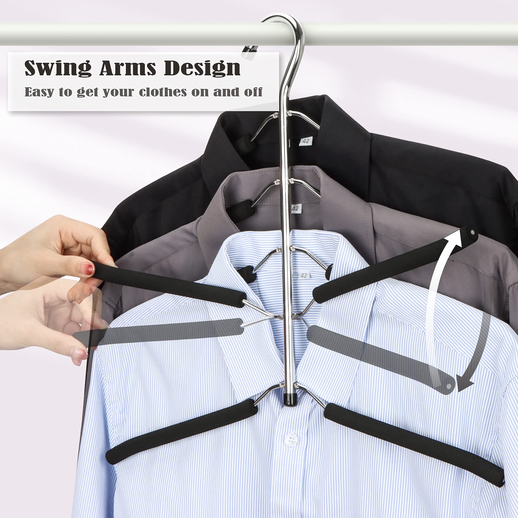 Space Saving Clothes Hanger – 2 Pack 5-Layer Swing Arm Non-Slip Padded Hanger For Shirts, Sweaters, Closet Organizer - View #3