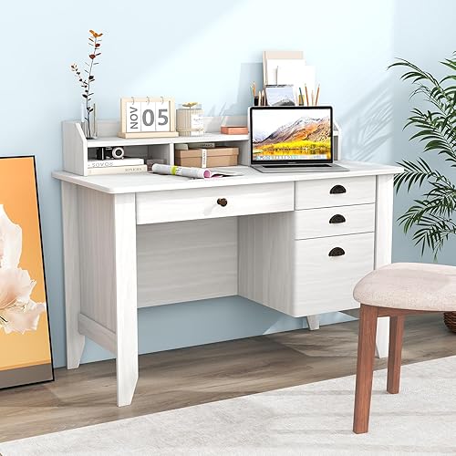 Miniatura 21 de WATERJOY Escritorio para computadora de 48 pulgadas con 4 cajones de almacenamiento y mesa ejecutiva de madera para mesa de computadora portátil