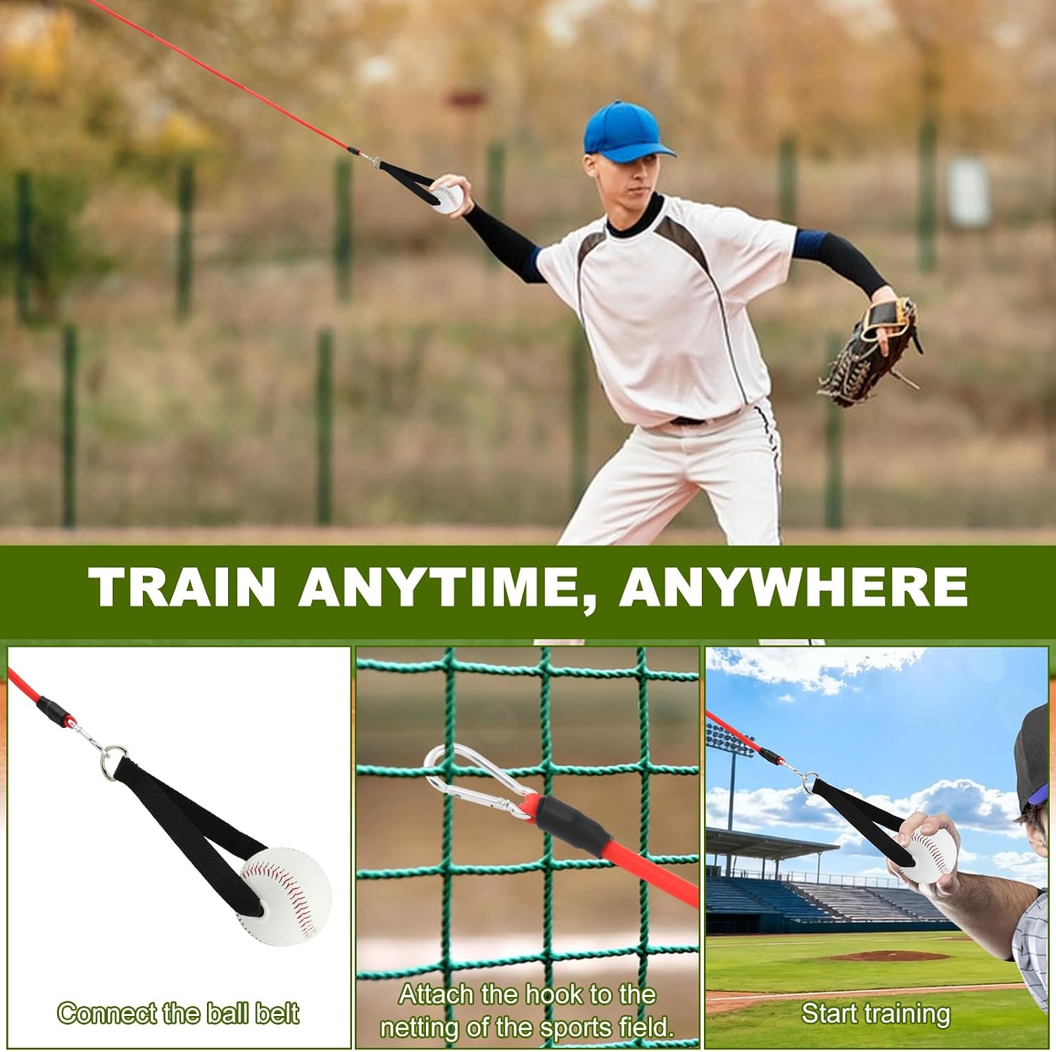 Baseball Resistance Band Set, 10 to 30 lb Progressive Tension Training Kit, Baseball Pitching & Throwing Trainer with Arm Strength Training Bands for Shoulder, Arm, Hip & Core Training