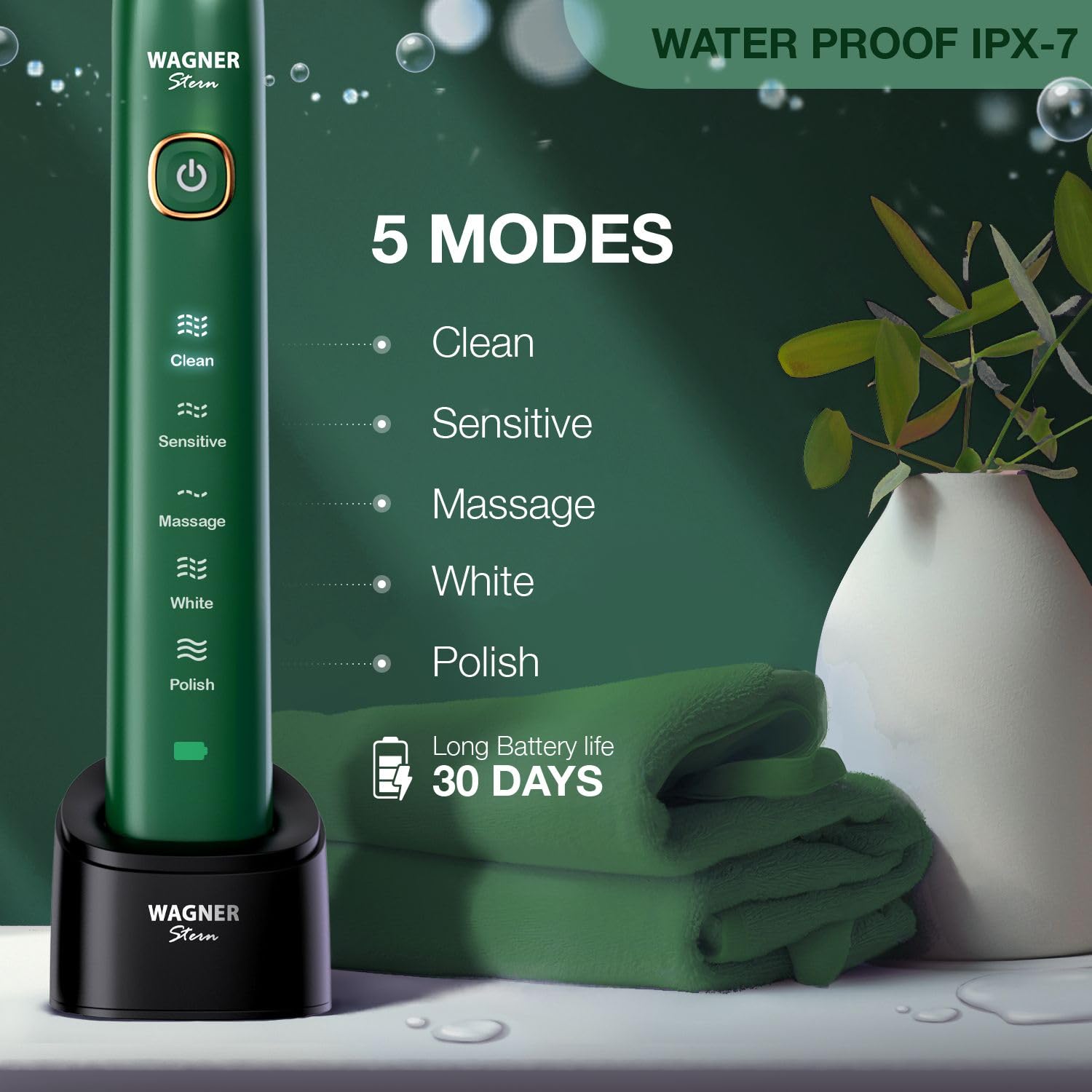 Wagner Stern Emerald Green Edition ultrasonic whitening Electric Toothbrush Features Five Brushing Modes - Image 2