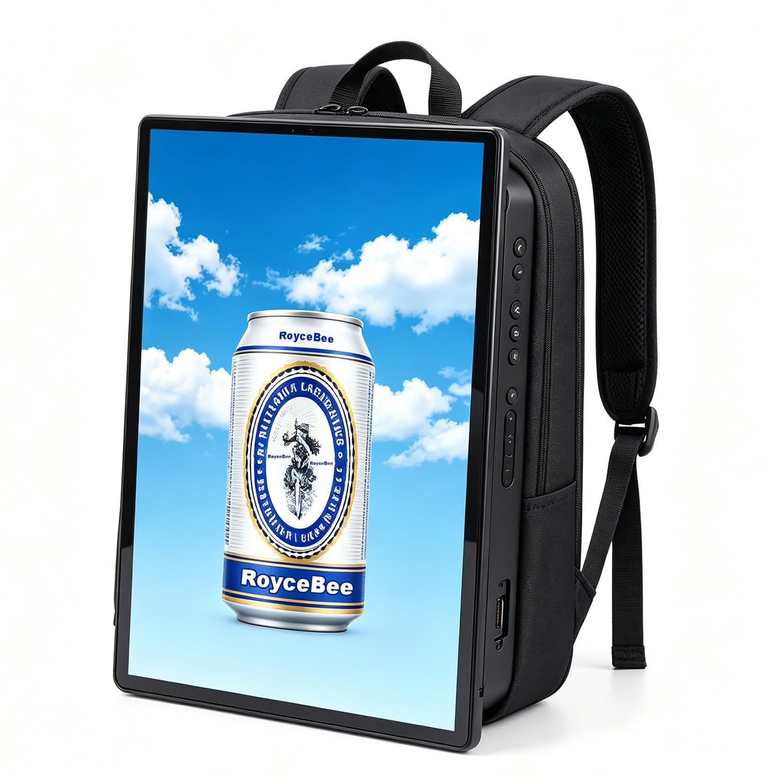 RoyceBee 21.5-inch LCD Video Advertising Backpack, 1920 * 1080 Resolution Ratio, Human Walking Backpack Digital Billboard (Mobile Version+Touch Screen) 2G+32G, Android 11