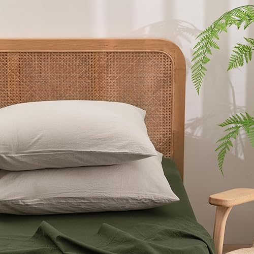 BESTOUCH Juego de 2 fundas de almohada de 100% algodón lavado para cabello y piel, sensación de lino, suaves, cómodas y transpirables, con cierre de