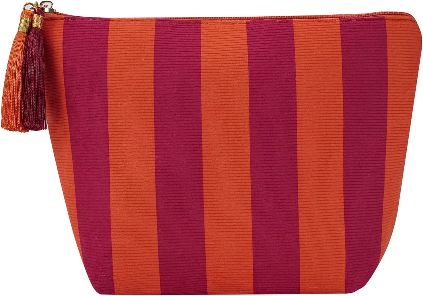 Corduroy Stripe Makeup Bag, Aesthetic Tassel Travel Cosmetic Bag with Zipper, Coquette Toiletry Bag, Girls Handbags Purses, Accessories Storage Bag for Women Girls (25Orange&Red)