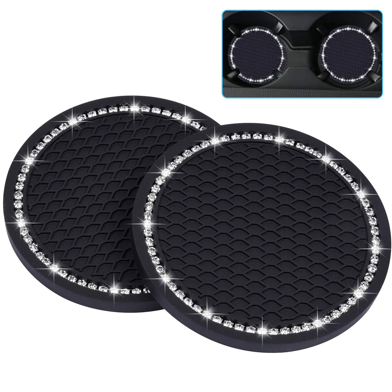 Bling Car Coasters Wisdompro 2 Pack PVC Car Cup Holder Insert Coaster - Anti Slip Universal Vehicle Interior