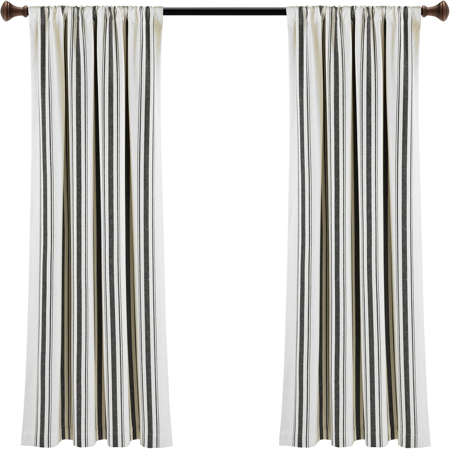 Lush Decor Farmhouse Stripe Yarn Dyed Eco-Friendly Recycled Cotton Window Curtain Panel Pair, 42" W x 63" L, Black - Classic Modern Rustic Charm - Eco Friendly Cotton Fabric