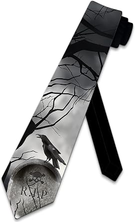 Three Rooker Halloween Ties Mens Tombstone Necktie Crow Tie