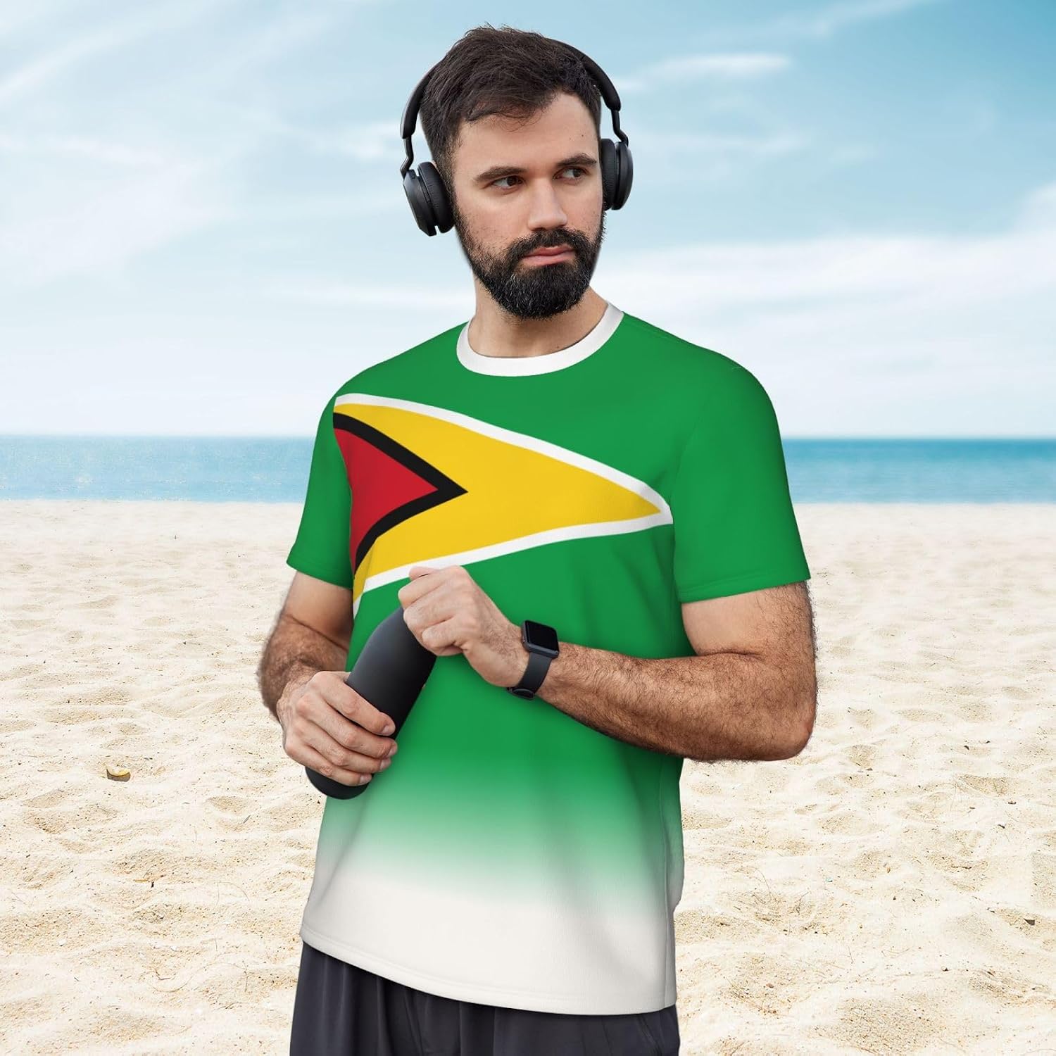 Jersey Mesh T-Shirt Guyana Flag Gradient Color 3D Print for Running Cycling Soccer Fitness Sports