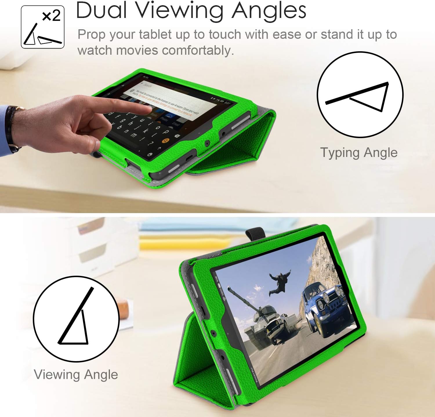Fintie Folio Case for Amazon Fire 7 Tablet (9th Generation, 2019 Release) - Slim Fit PU Leather Standing Protective Cover with Auto Wake/Sleep, Green
