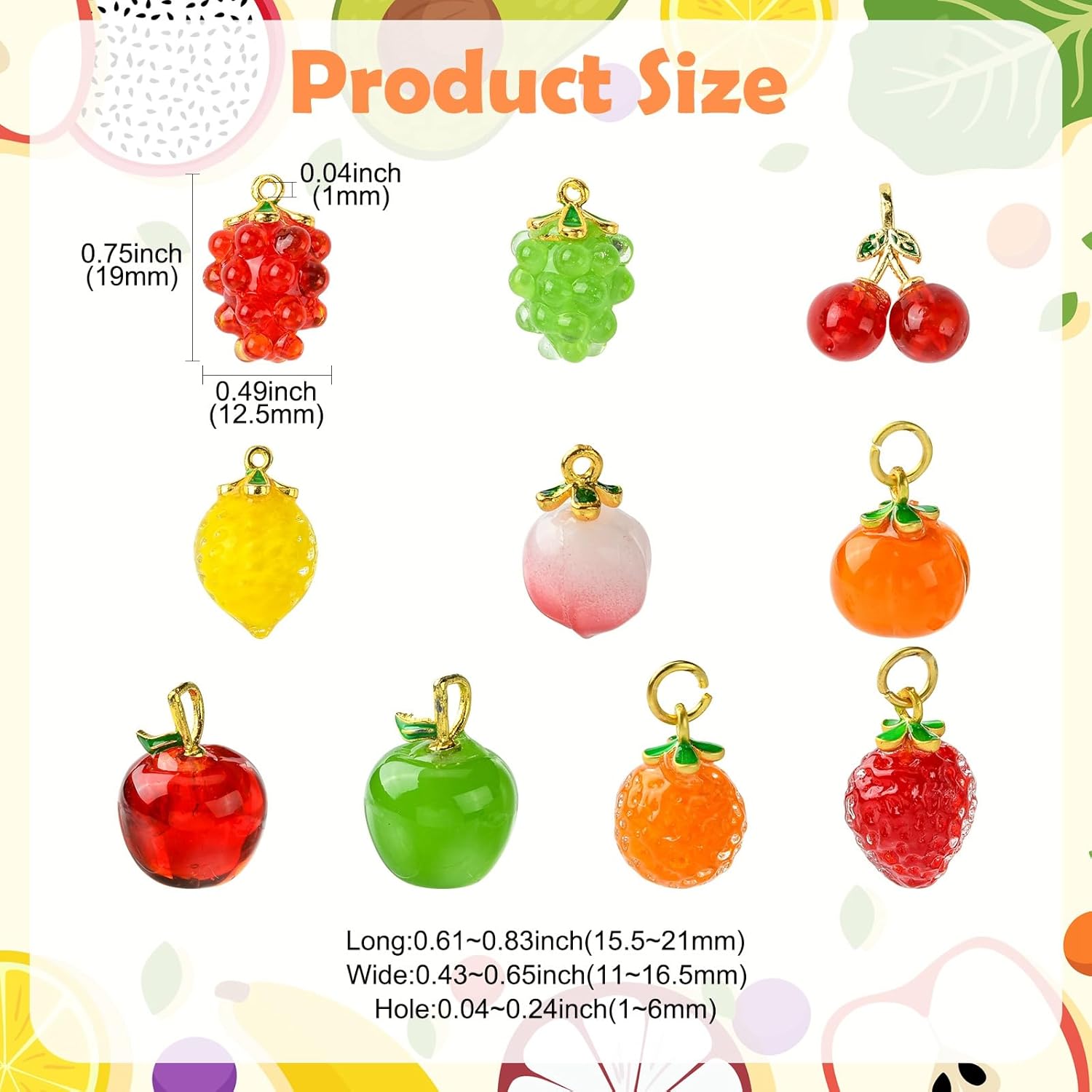 DanLingJewelry 10Pcs Mix Styles Fruit Lampwork Glass Charms 3D Fruit Beads with Findings Glass Food Charms for DIY Crafts Jewelry Making - Image 2