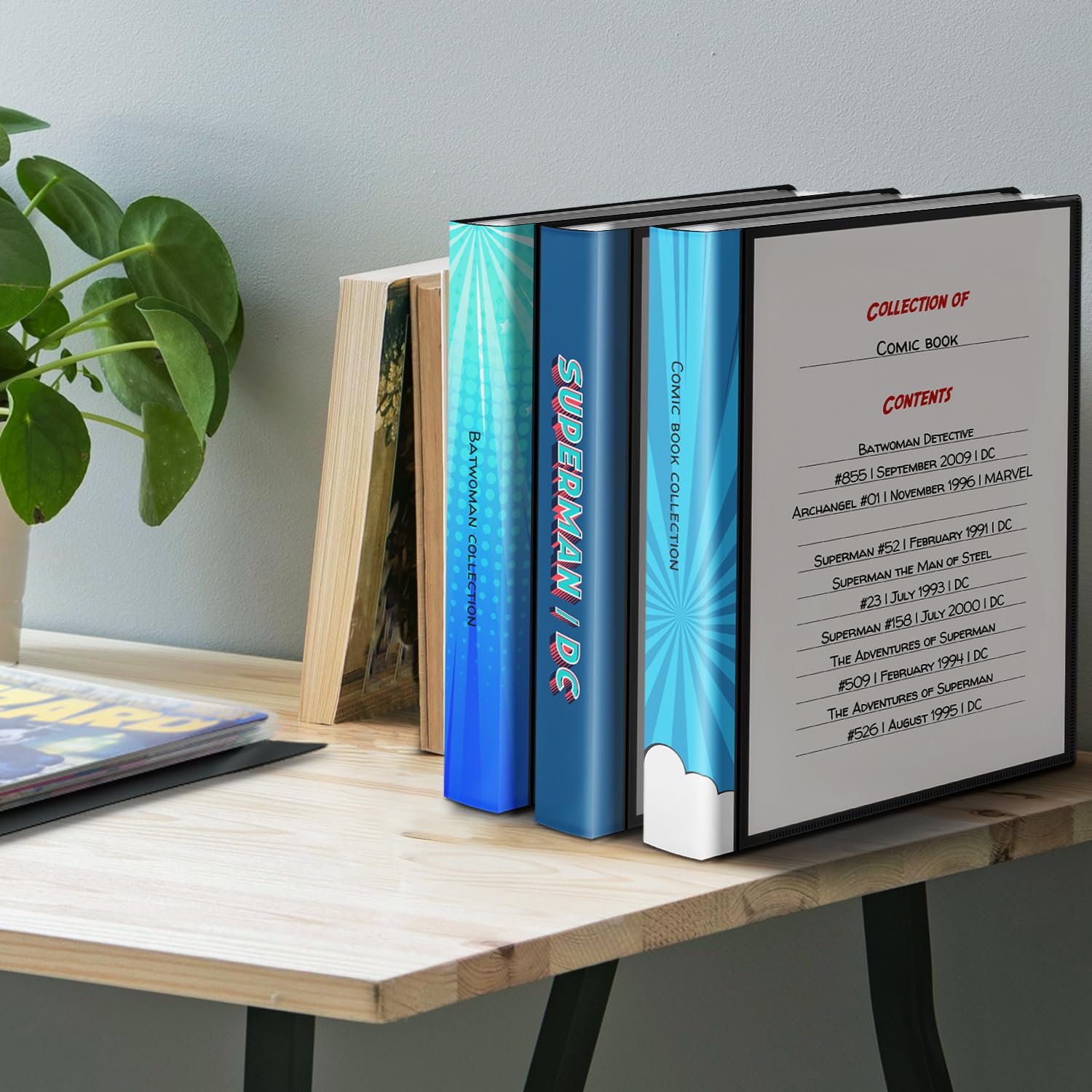 Dunwell Álbum de almacenamiento de cómics (paquete de 2), para la actualidad, edad de plata, empaquetado regular y abordado, carpeta con 6 fundas superpesadas, cubierta transparente y lomo, regalo