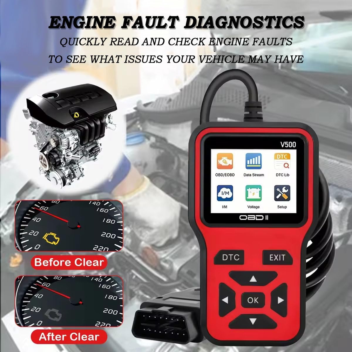 V500 Scanner OBD2 Strumento di Diagnostica per Piaggio Porter Auto Lettore Codici Errore Motore, Scansione EOBD con Dati in Tempo Reale