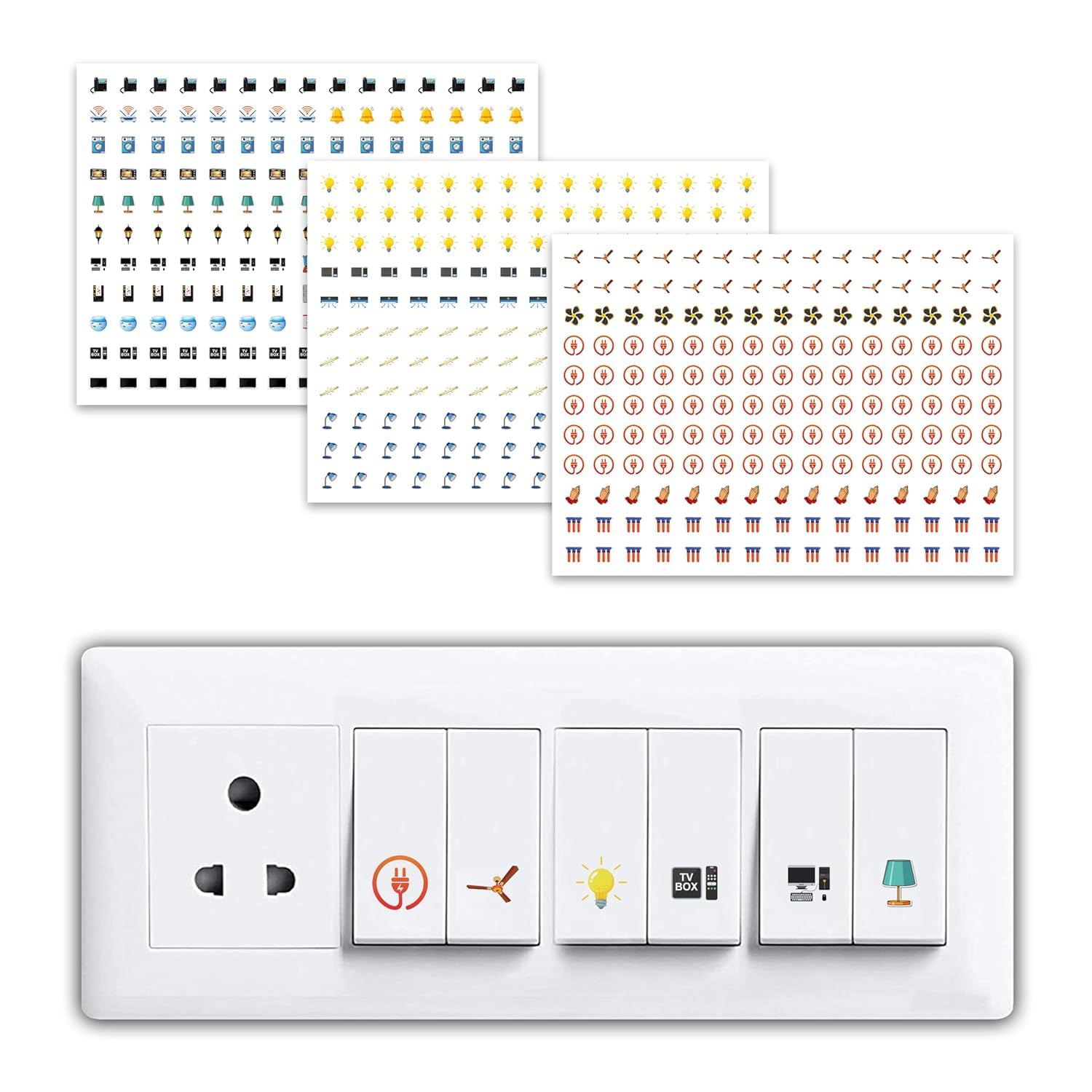 Transparent Switch Board Stickers Multicolour | 495 Labels with 27 Icons for Fan Light AC Fridge | Elegant Electric Switch Stickers for Button Labeling | Decorative Switch Stickers-image-31