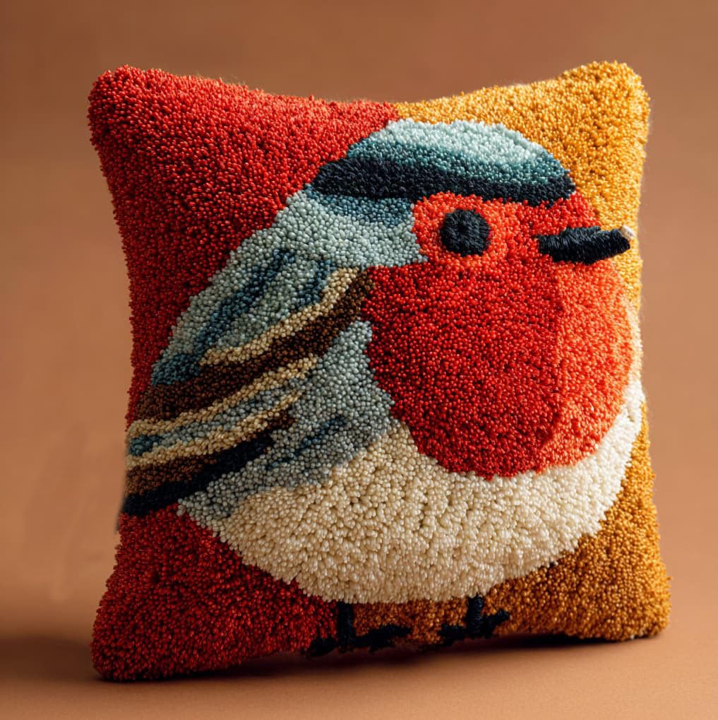 AxiangziK Latch Hook Needlecraft Pillow Kit,Robin