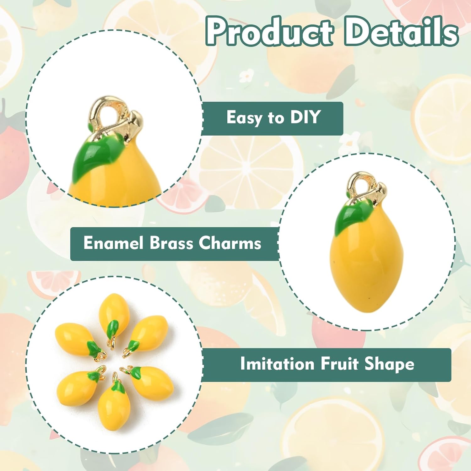 DanLingJewelry 50Pcs Yellow Lemon Charms for Jewelry Making Brass Enamel Charms with Loop 3D Brass Fruit Pendants for DIY Bracelets Necklaces Keychains - Image 3