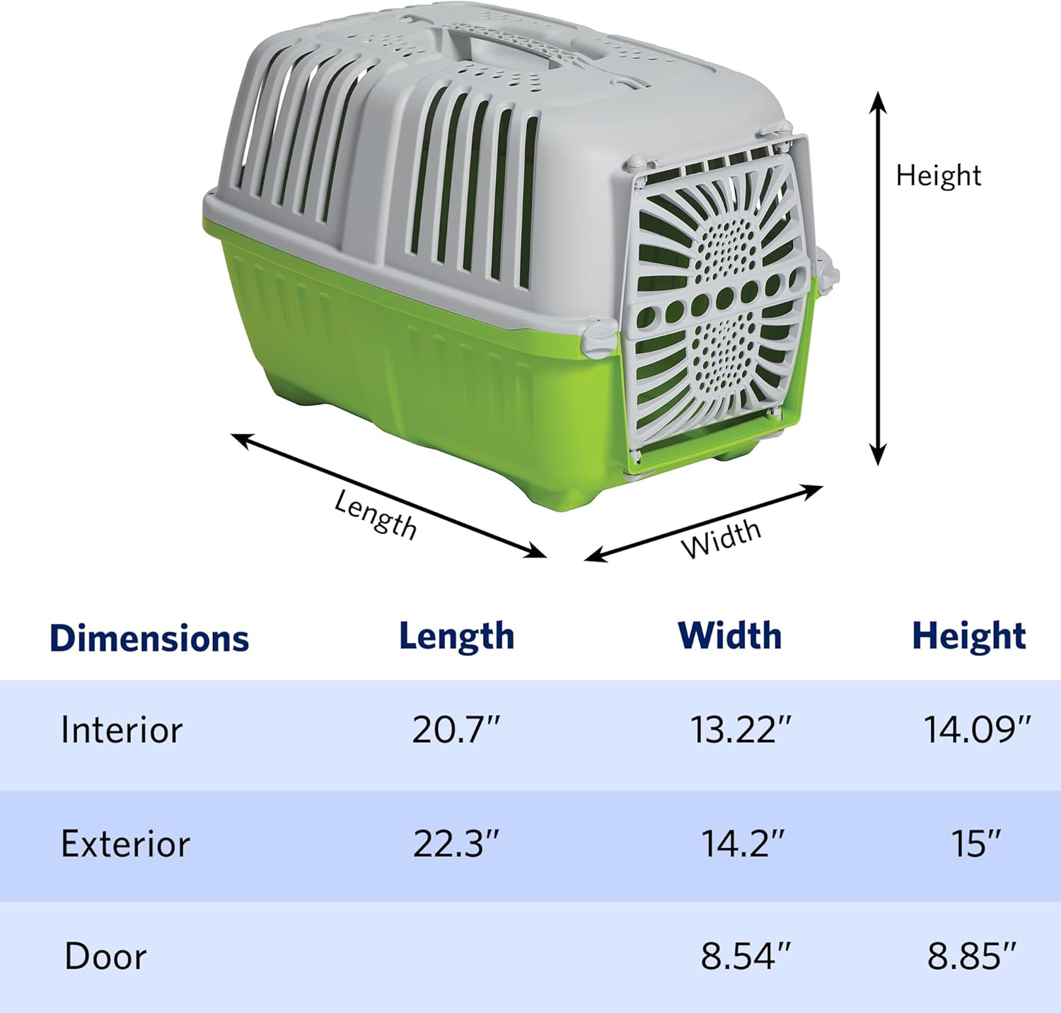 MidWest Homes for Pets Spree Travel Carrier - Hard-Sided Dog & Cat Carrier, Small Pet Travel Crate with Handle, Ventilated Design, Durable Plastic Door, Easy Assembly, 22-Inch, Green