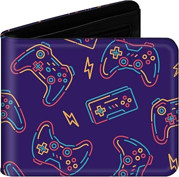 Teen Boys Wallet with Zipper Coin Pocket for Teenager and Youth Guys, Cool Bi-Fold Leather Purses with Credit Card Cash Holder and ID Window for Men, Funny Gifts for Kids -Gamepad Blue