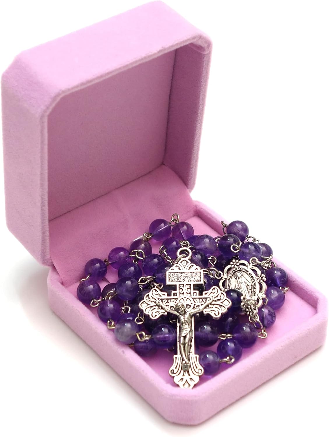 Rosary Beads Chaplet Purple Natural Amethyst Crystal Rosery Cross Catholic gifts - Image 2