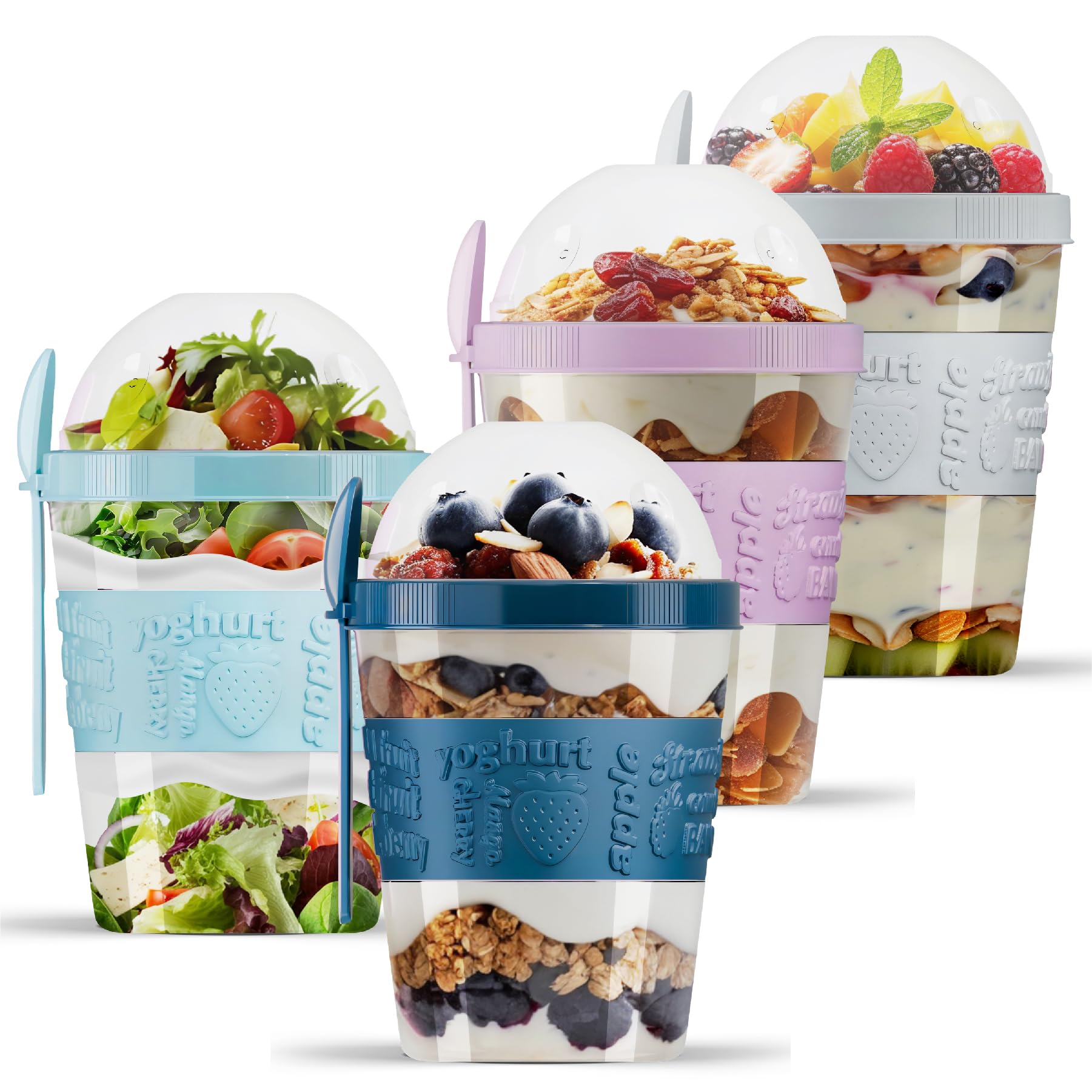 Reusable Yogurt Parfait Cups With Lids & Spoons - Set Of 2 Take-and-Go Containers For Yogurt, Oatmeal, Cereal (Red & White)