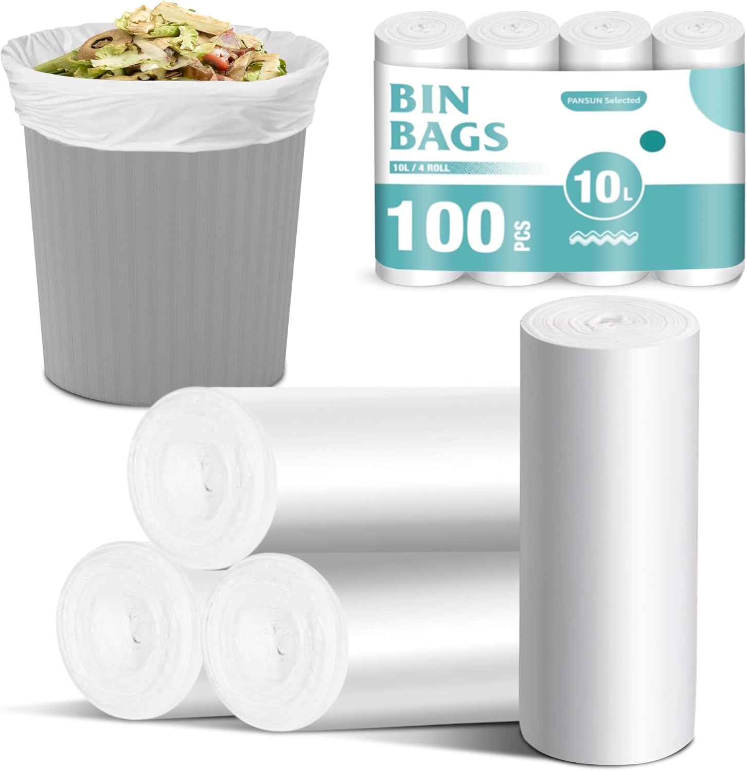 PANSUN Selected 100 Counts Small Bin Bags, 10L Pedal Trash Can Bin