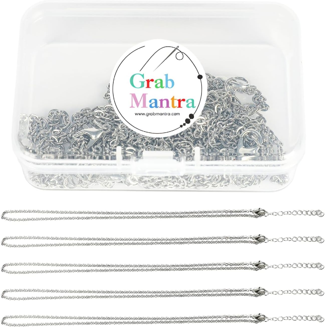 5 Pcs Silver Plated Necklace Chains Bulk, Cable Chain Pack for Jewelry Making, (Metal Cord 5)