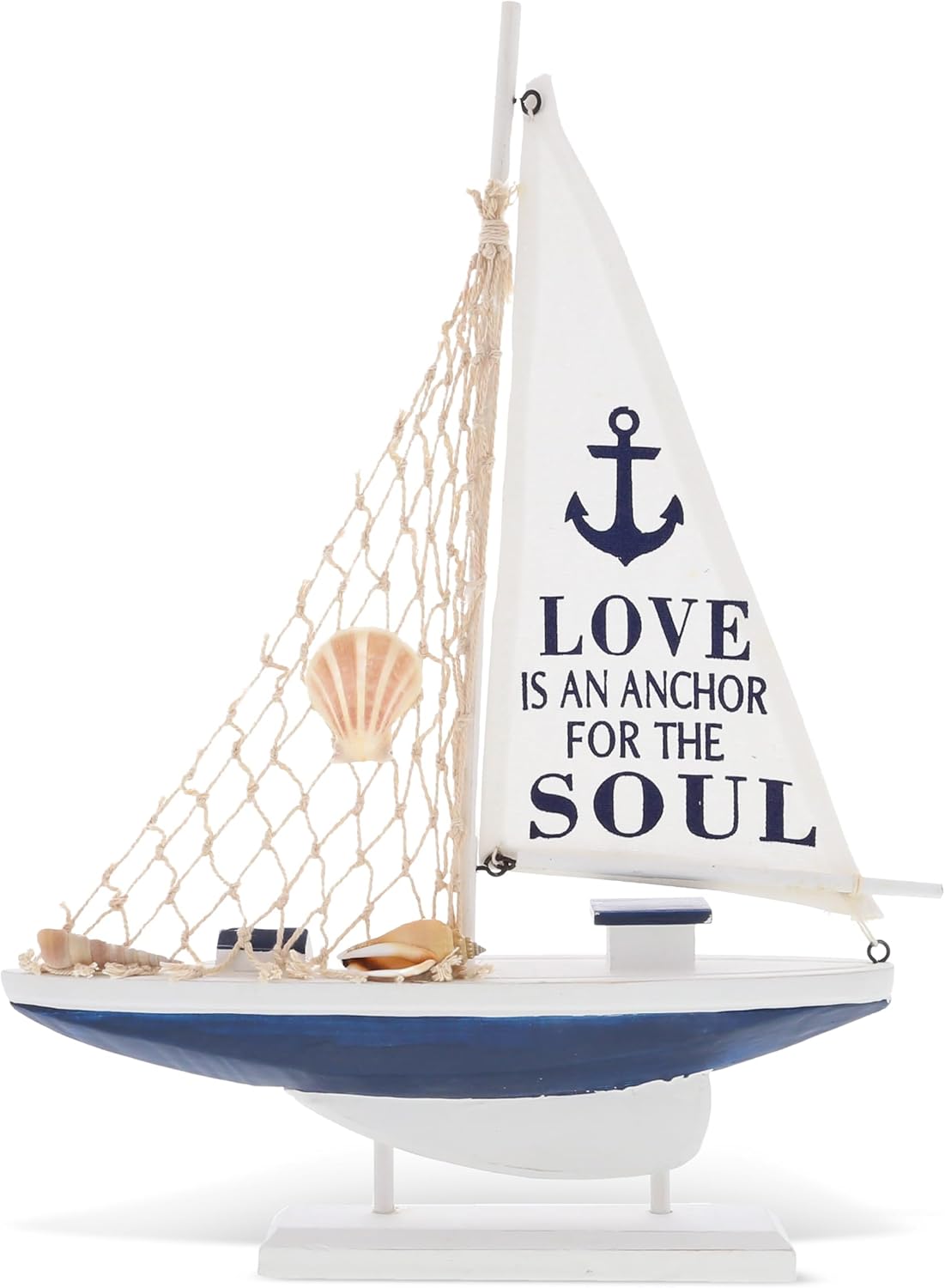 CoTa Global Ocean Blue Sailboat Decor – Handmade Wooden Boat Decor, Cute Beach Style Model Sail Boat Decorations, Nautical Themed Table Top Decor Living Room Centerpiece - 14 Inch
