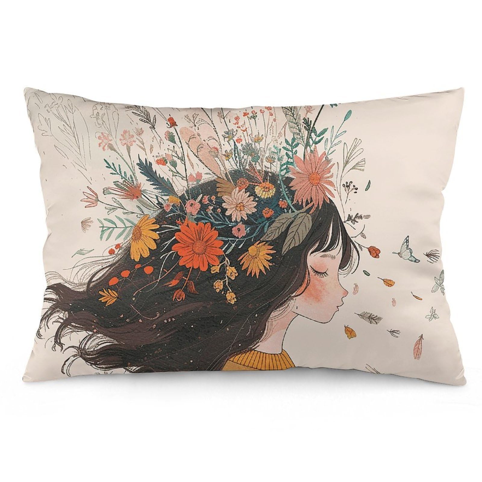 2 Pack Pillow Cases for Hair and Skin, Soft Breathable Pillow Case Covers with Hidden Zipper, Flowers on Hair Pillowcase 12 "x20 Pillow Covers for Sleeping Gift