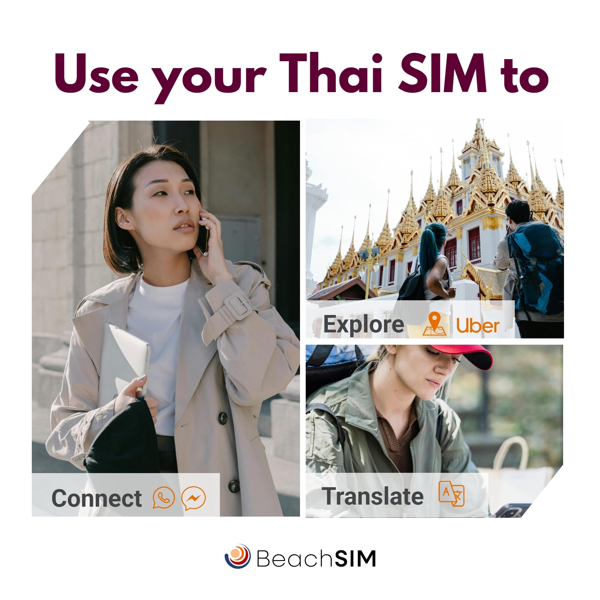 Tarjeta SIM Tailandia 30 días. 10GB de Datos prepagados a velocidades 4G/5G. Fácil de recargar. Funciona en Dispositivos iOS y Android desbloqueados.