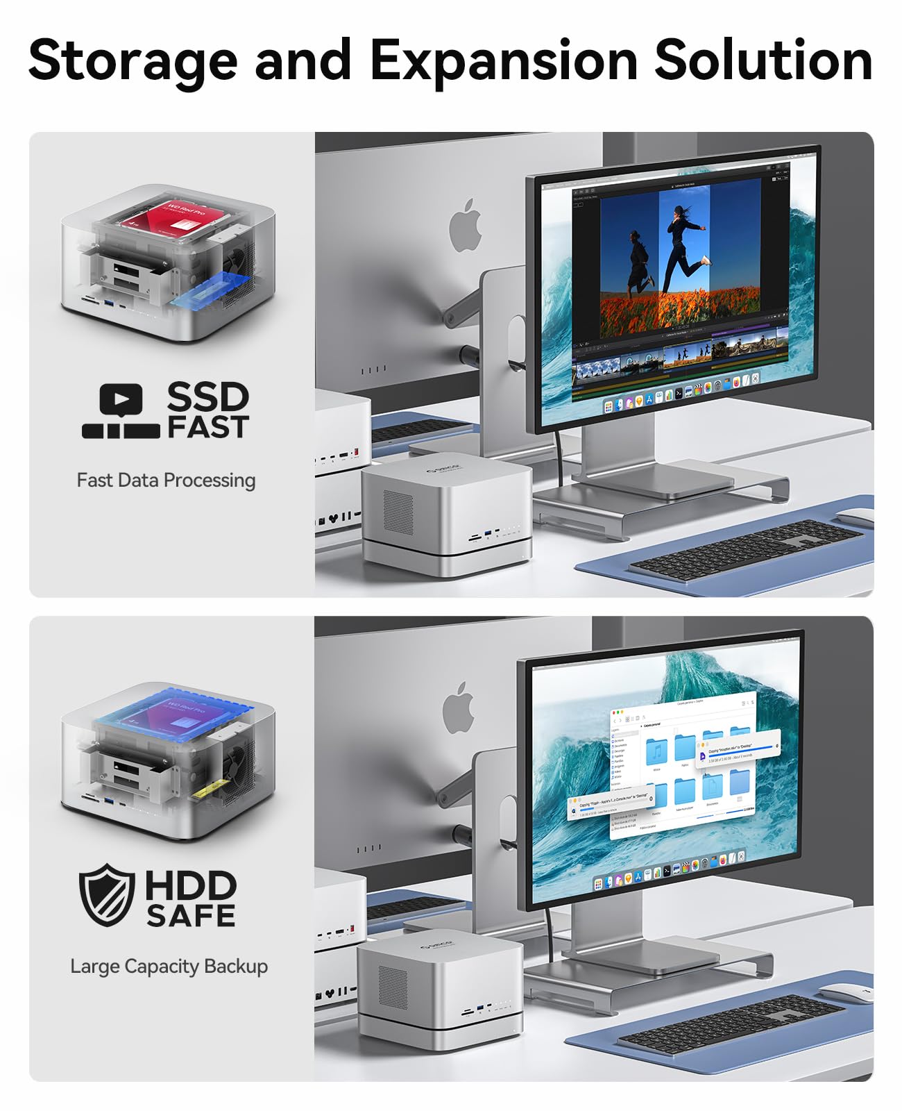 ORICO DataMatrix Mini 18TB Externsion Storage, 2TB SSD with 10TB External Hard Drive, 10Gbps USB-C&USB A Docking Station Compatible with Thunderbolt 3/4/5, SD/TF/CF Card Reader, for MacBook