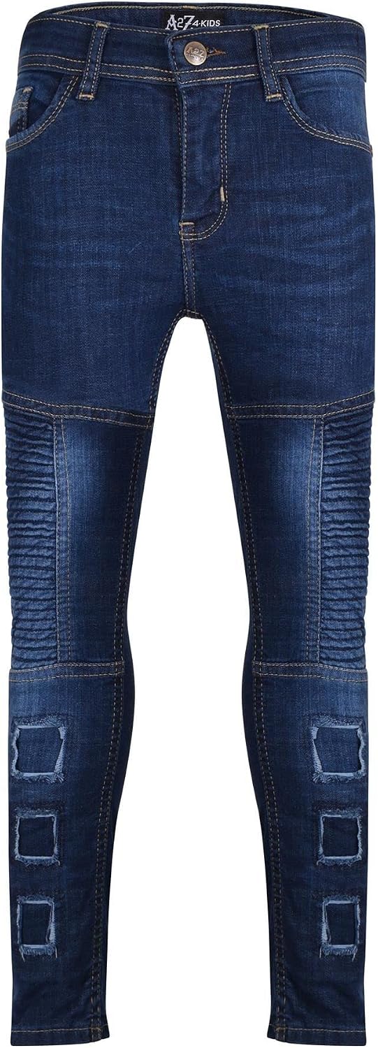 A2Z 4 Kids Boys Skinny Jeans Ripped High Waisted Dark Blue Jeans for Teens Casual Cotton Patched Jeans Age 5-14 Years