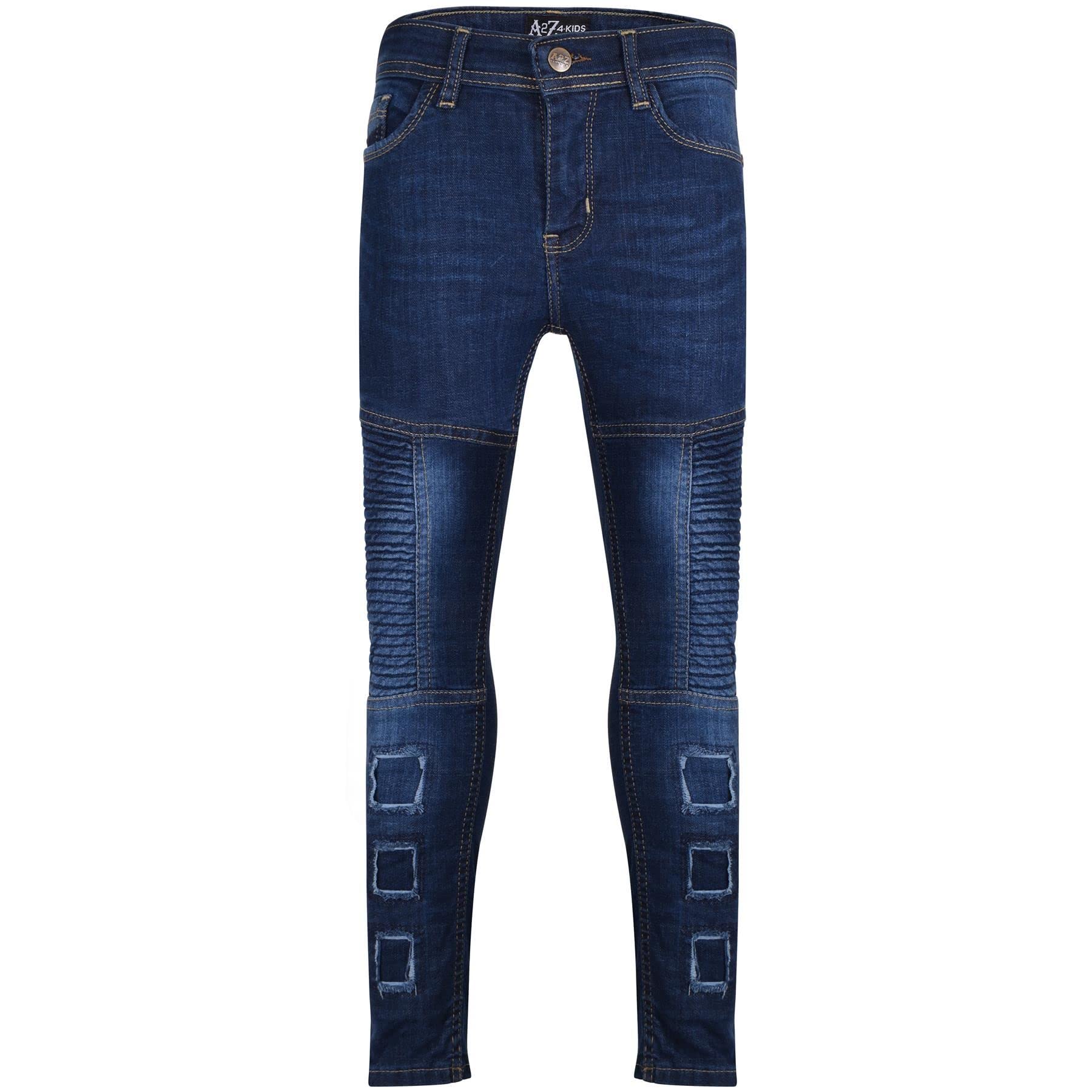 Vaqueros ajustados de niños con rotos y tiro alto en algodón azul oscuro denim 5