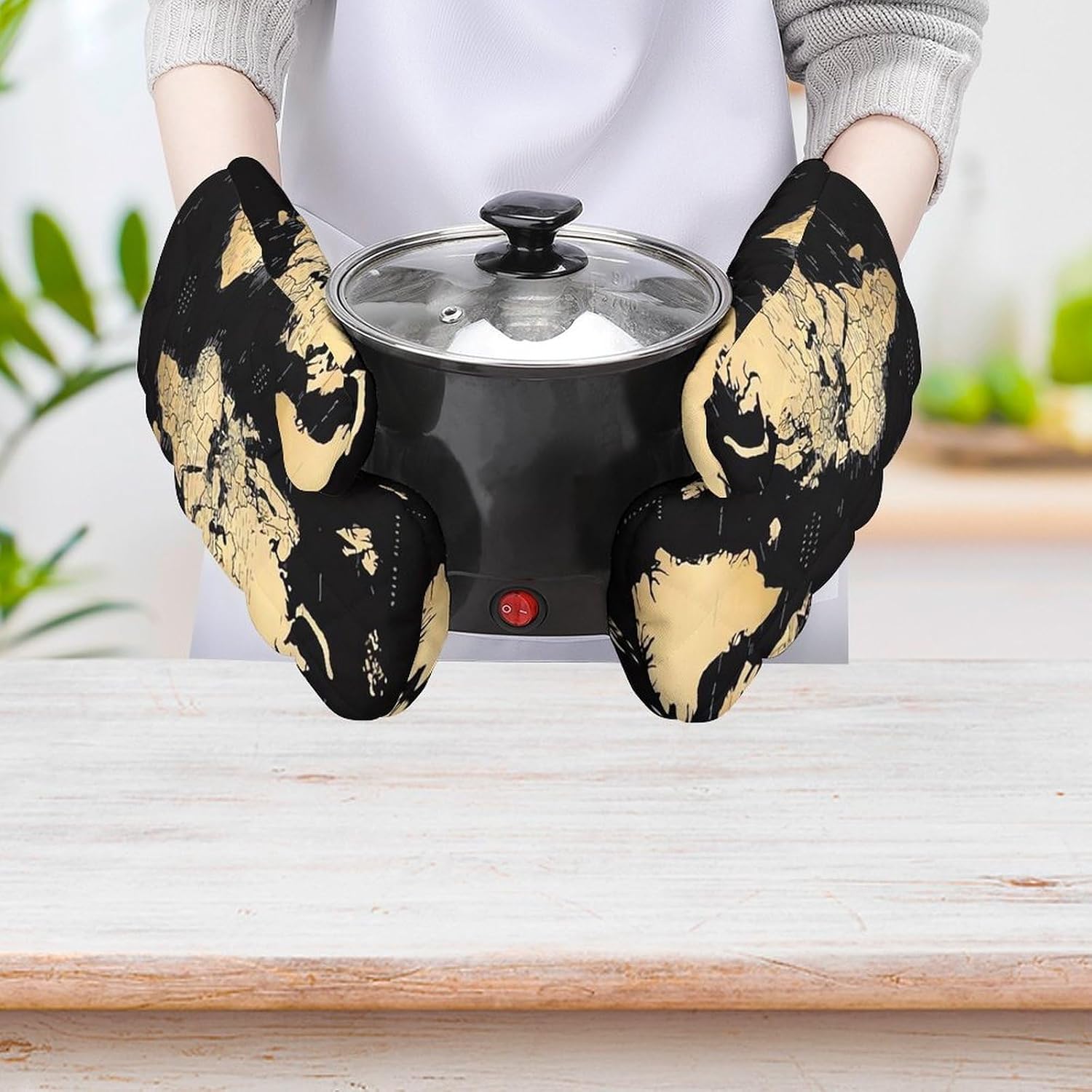 2 Pcs Oven Mitts Heat Resistant Kitchen Gloves Soft Safety World Map Oven Glove for Microwave, Barbecue