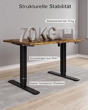 Airfish Height-Adjustable Desk 80 x 60 cm Children's Desk Height-Adjustable Electric with Memory Function Office Table Height Adjustable for Home Office Standing Seat Table Standing Desk Brown