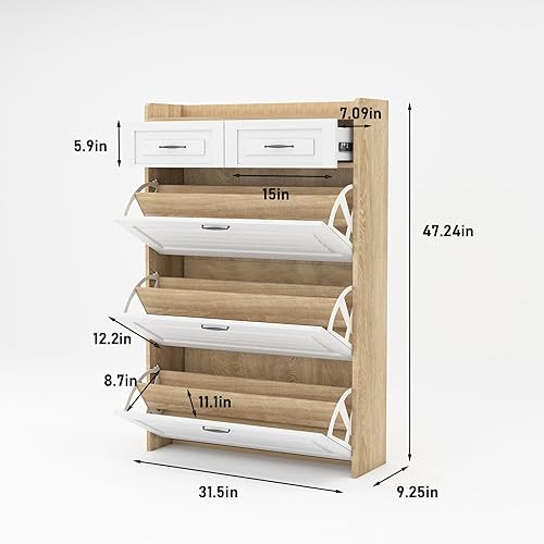 Miniatura 2 de Zapatero con 3 cajones abatibles para entrada, zapatero con 2 cajones, organizador de zapatos para entrada, entrada y pasillo