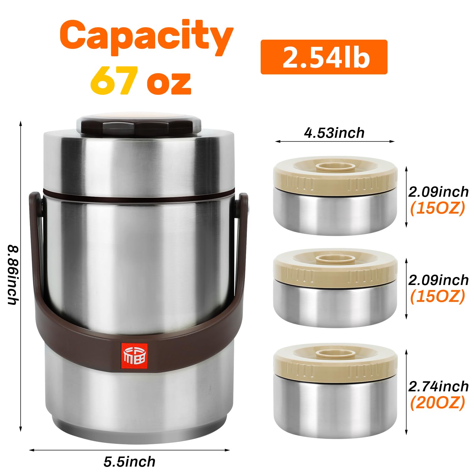 Termo para comida caliente y sopa, 67 onzas, contenedor de alimentos apilable, sellado de 3 capas con bolsa de almuerzo, ideal para comidas diarias de oficina, almuerzos escolares y cenas al aire