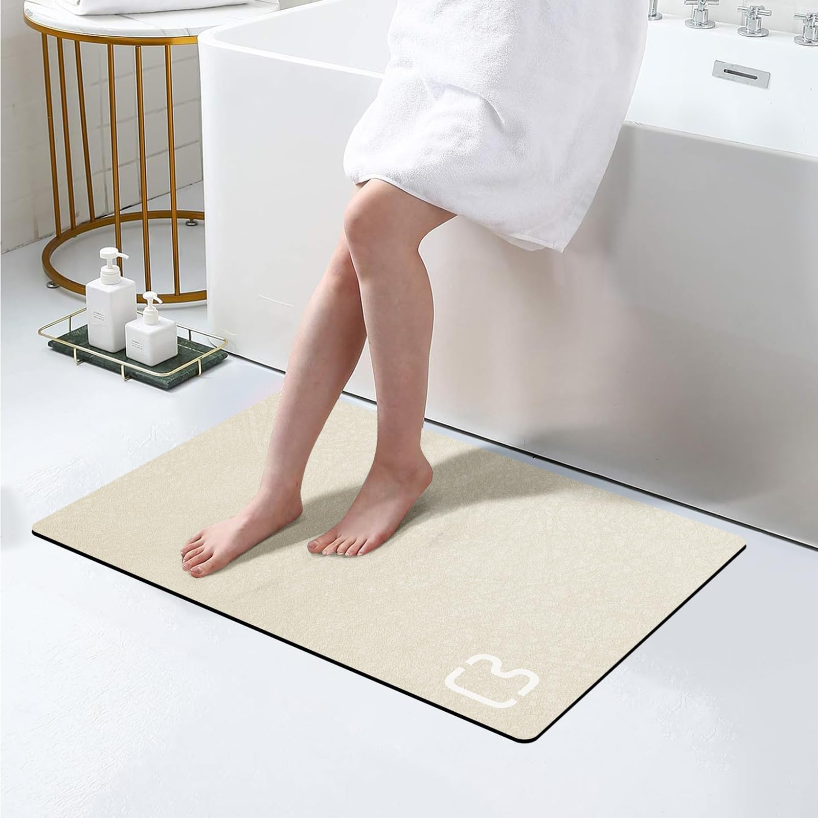 RUERYA Beige Bathroom Mat Rugs 17" x 32" Super Absorbent Quick Drying Diatomaceous Earth Bath Mats for Bathroom Non Slip Rubber Backed Thin Bathroom