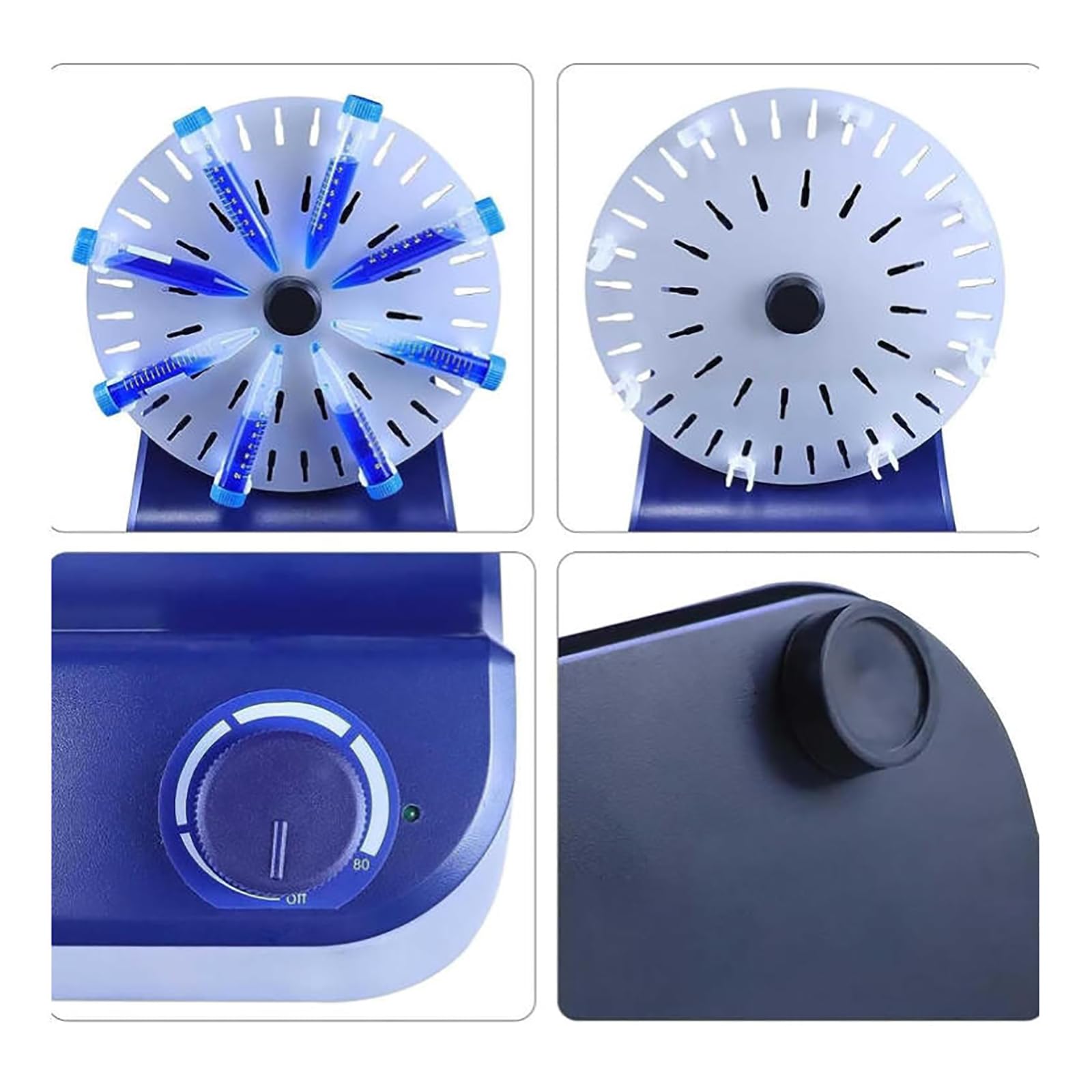 MObyat Agitador Vórtex Rotatorio de Laboratorio, Agitador Orbital Vórtex Multitubo, Velocidad Ajustable de 0 a 80 RPM/min, 2 Modos de Trabajo, Funcionamiento Suave, para Tubos de 1.5 ml/15 ml/50 ml