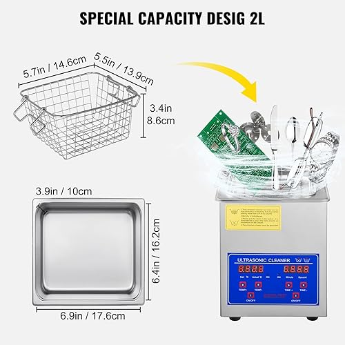 Miniatura 3 de FoodKing Limpiador ultrasónico para joyas, lentes, comercialindustrial con bandeja para temporizador de calentador digital.