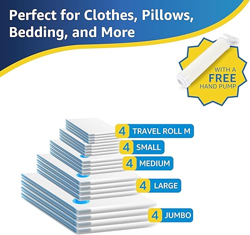 Miniatura 3 de Simple Deluxe Paquete de 20 bolsas de almacenamiento al vacío, bolsas ahorradoras de espacio con bomba de mano, bolsas de sellado al vacío para