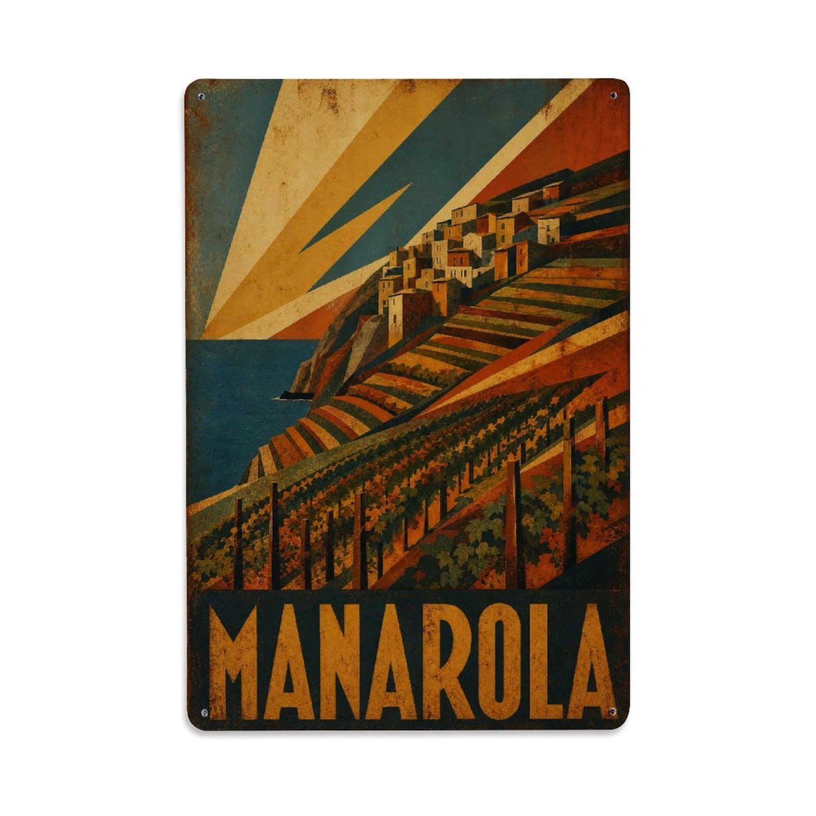 Huiyhb 8X12inch(20X30cm) Vintage Travel Manarola Terraced Vineyards Hillside Wine Italy Metal Tin Sign