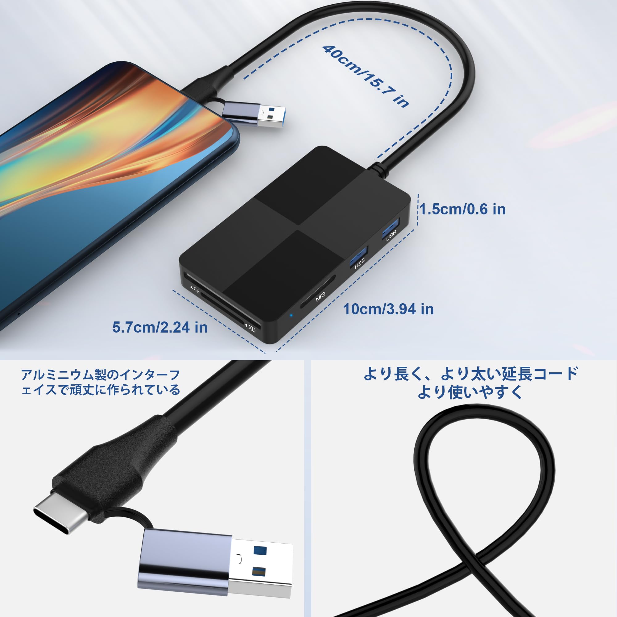 Amazon.co.jp: USB C USB 3.0 マルチカードリーダーハブ、8 in 2 XD SD