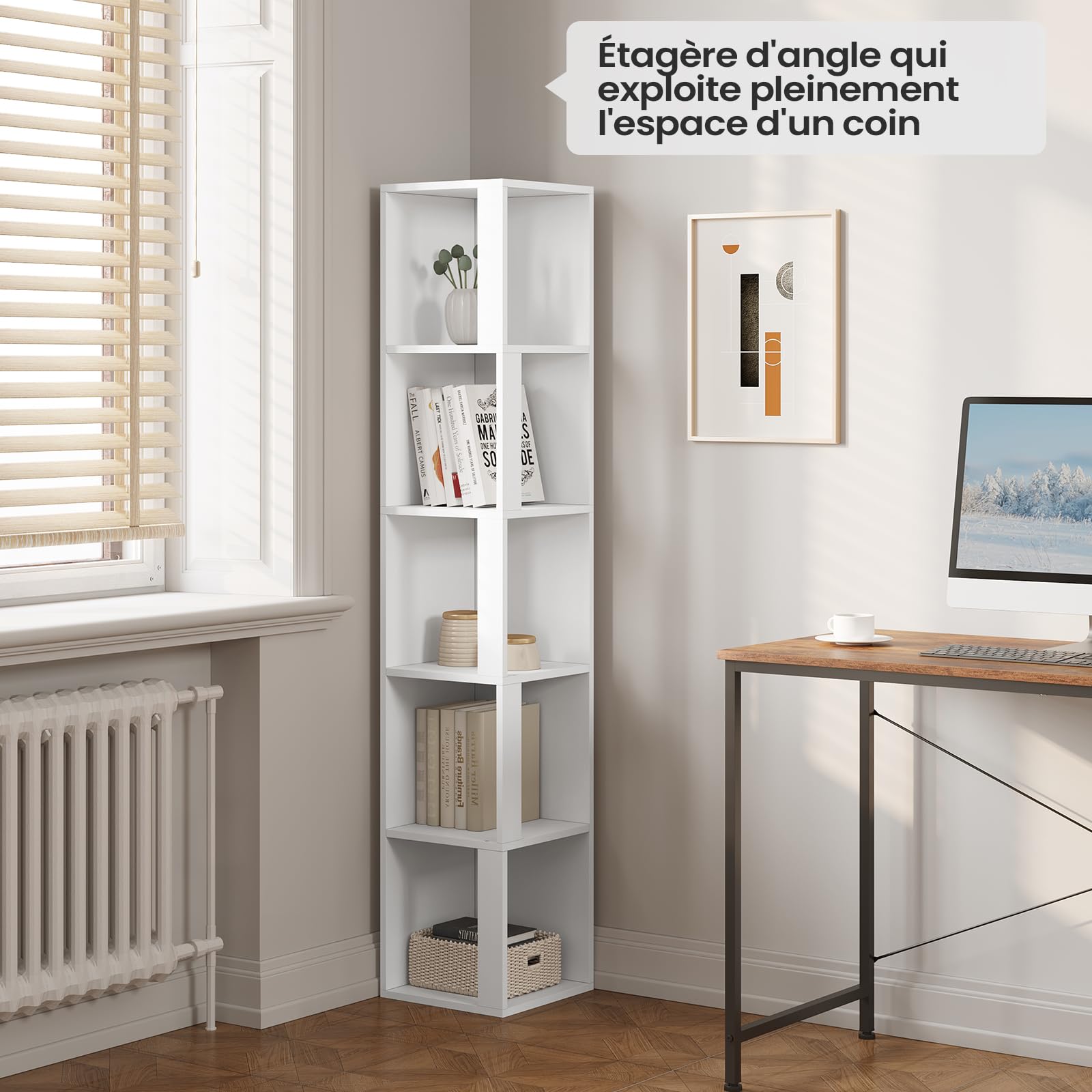 eSituro Bibliothèque d'angle 5 Niveaux Blanc