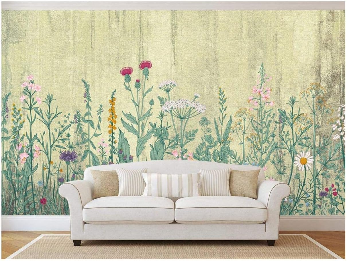 wall26 - Large Wall Mural - Retro Style Flowers and Plants with Vintage Wall Background | Self-Adhesive Vinyl Wallpaper/Removable Modern Wall Decor - 66x96 inches