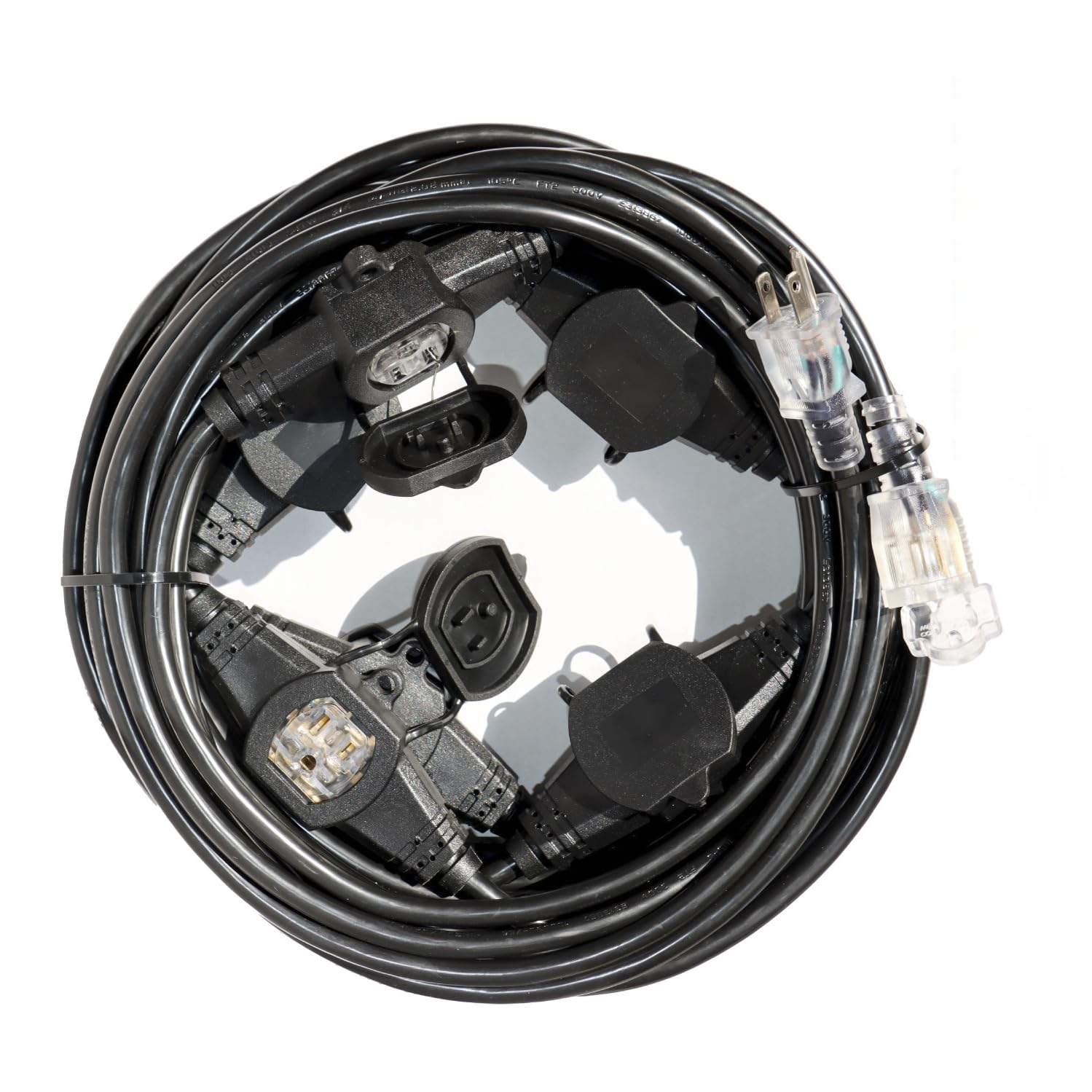 50FT 12 Gauge SJTW Power Extension Cord 3 Prong, 5-15R Male Plug to Female Connector, 6 Outlet, Multiple Evenly-Spaced Plug, Suitable for Stage