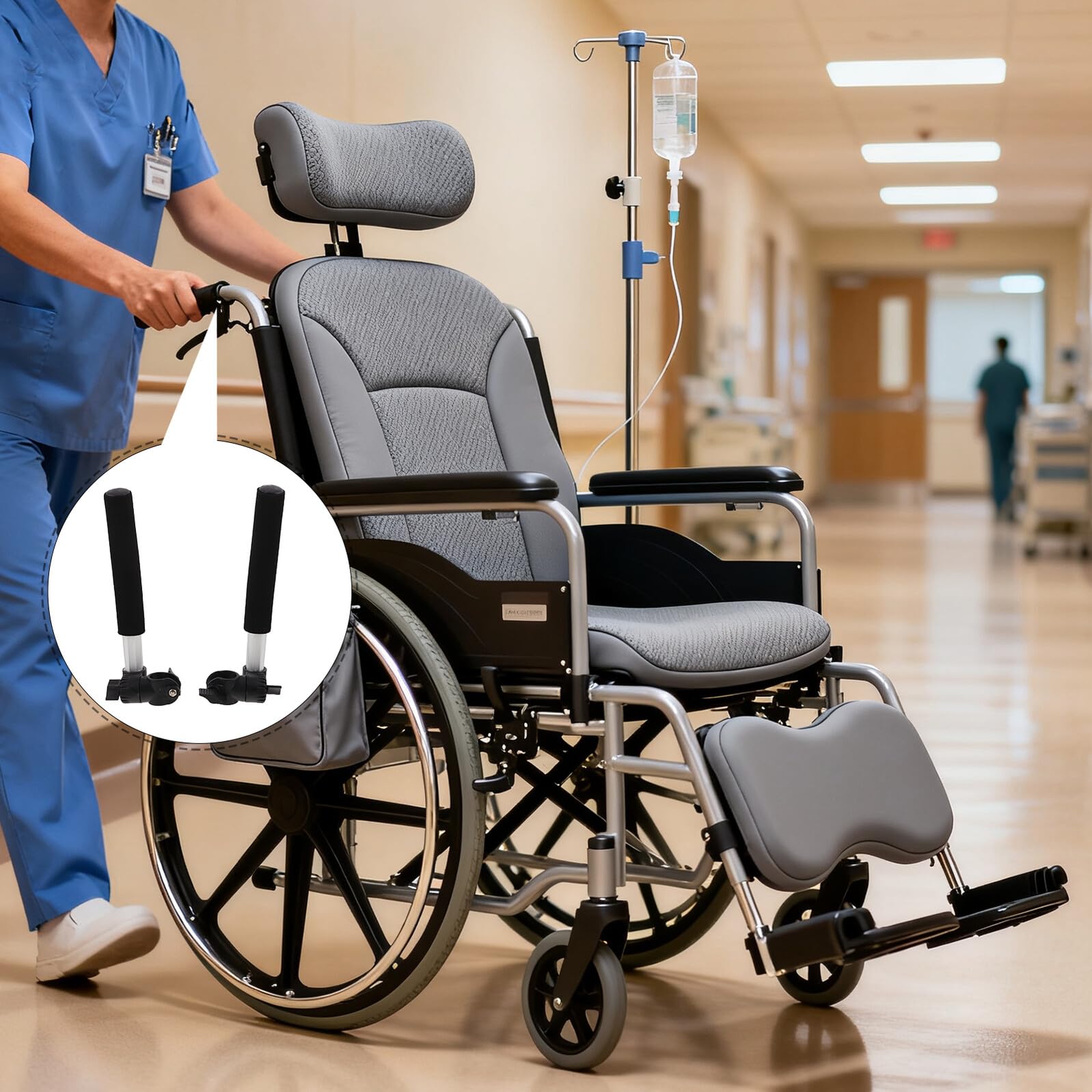 GANAZONO Extensions de Poignée pour Fauteuil Roulant en Acier Inoxydable, Rallonges de Barre de Poussée Universelles de 27,5 Cm, 1 Paire pour Fauteuils Roulants Inclinables et Aides