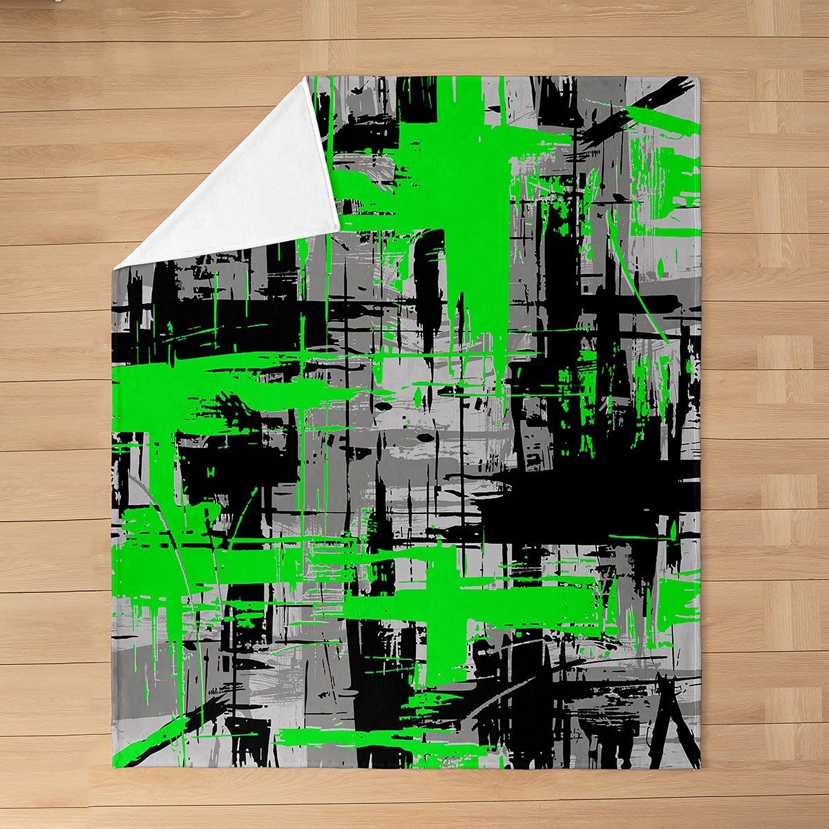 Green and Gray Flannel Fleece Blanket,Artistic Abstract Hippie Graffiti Soft Blanket for Bed Sofa Couch,Modern Minimalist Brush Smear Paint Bed Blanket for Bedroom Decor,Twin 60"x80"
