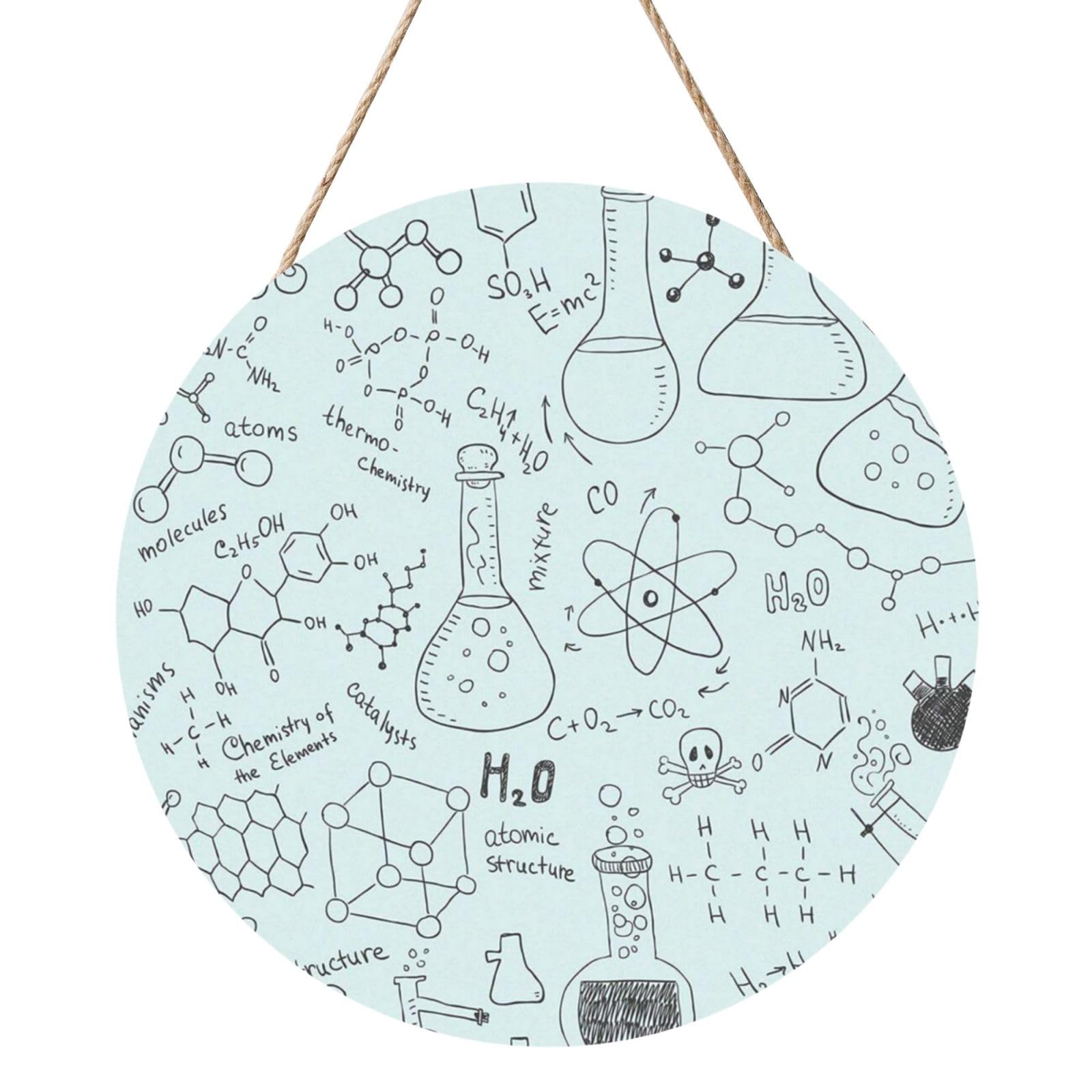 InOmak Chemistry Print Printed, Round Wood Panel Painting 12 in, Wall Hanging Painting For Home
