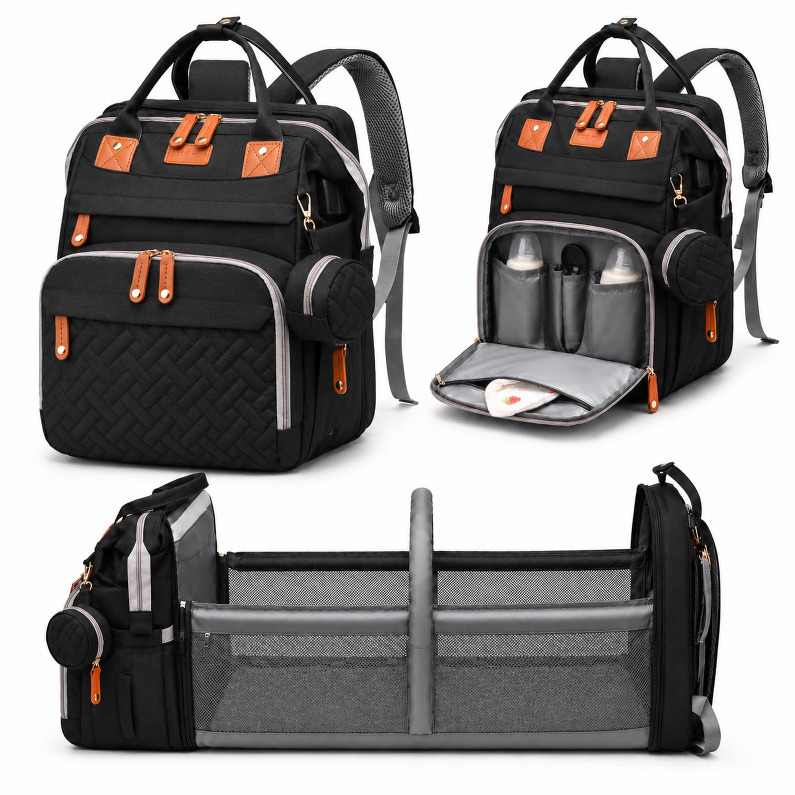 Zaino per pannolini con fasciatoio, grande zaino da viaggio multi-impermeabile con porta di ricarica USB