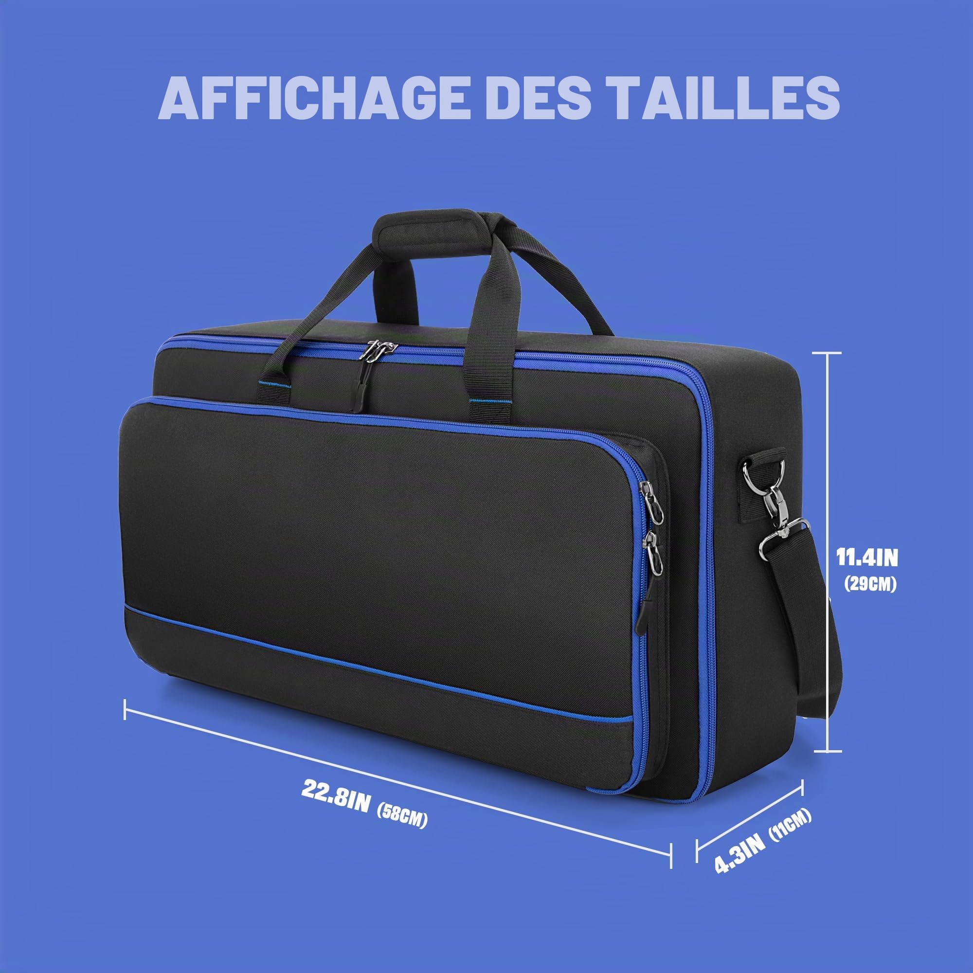Rexmica Sac de Transport pour la Plupart des Pédales Multi-Effets Guitare | Housses de Protection avec Compartiment pour Pedalboards et Câble de Guitare ou Autres Accessoires, Noir, 58x29x11 Cm