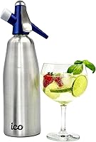 ICO Soda Siphon 1L Sparkling Water Maker - Carbonates with 8g CO2 for Cocktails, Hard Seltzers & Fresh Soda